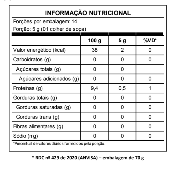 Tabela nutricional da casca das amêndoas de cacau Maré
