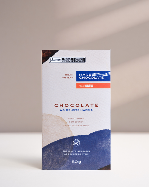 Barra de chocolate 47% ao leite de aveia Maré, sem leite animal, 80g