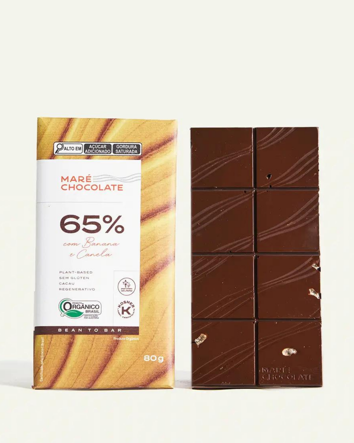 Barra de chocolate 65% cacau com banana Maré, 80g