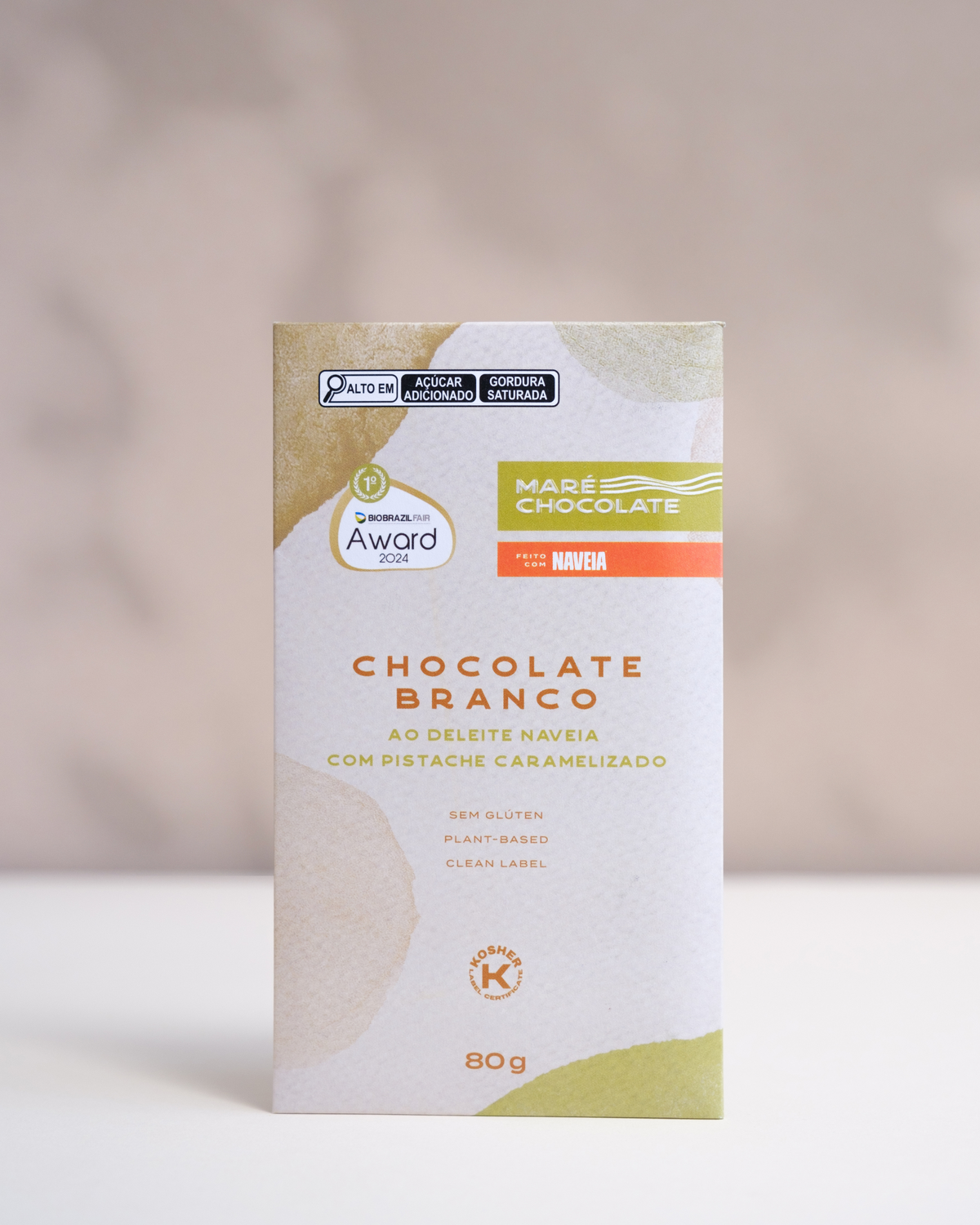 Chocolate branco ao leite de aveia com pistache caramelizado Maré, 80g