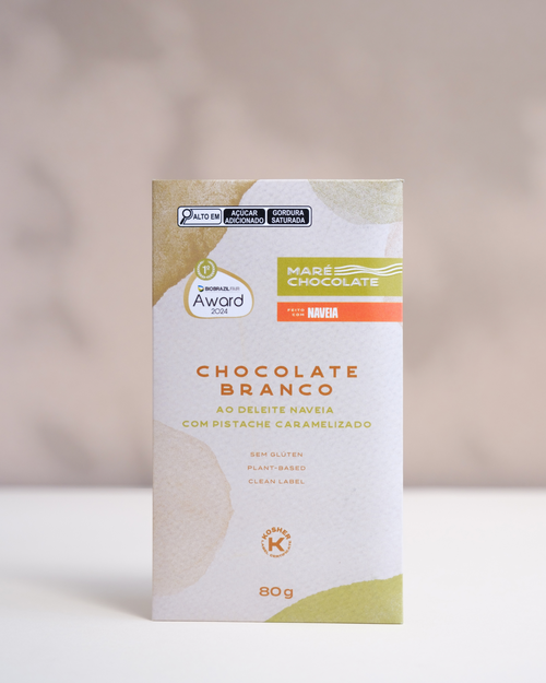 Chocolate branco ao leite de aveia com pistache caramelizado Maré, 80g