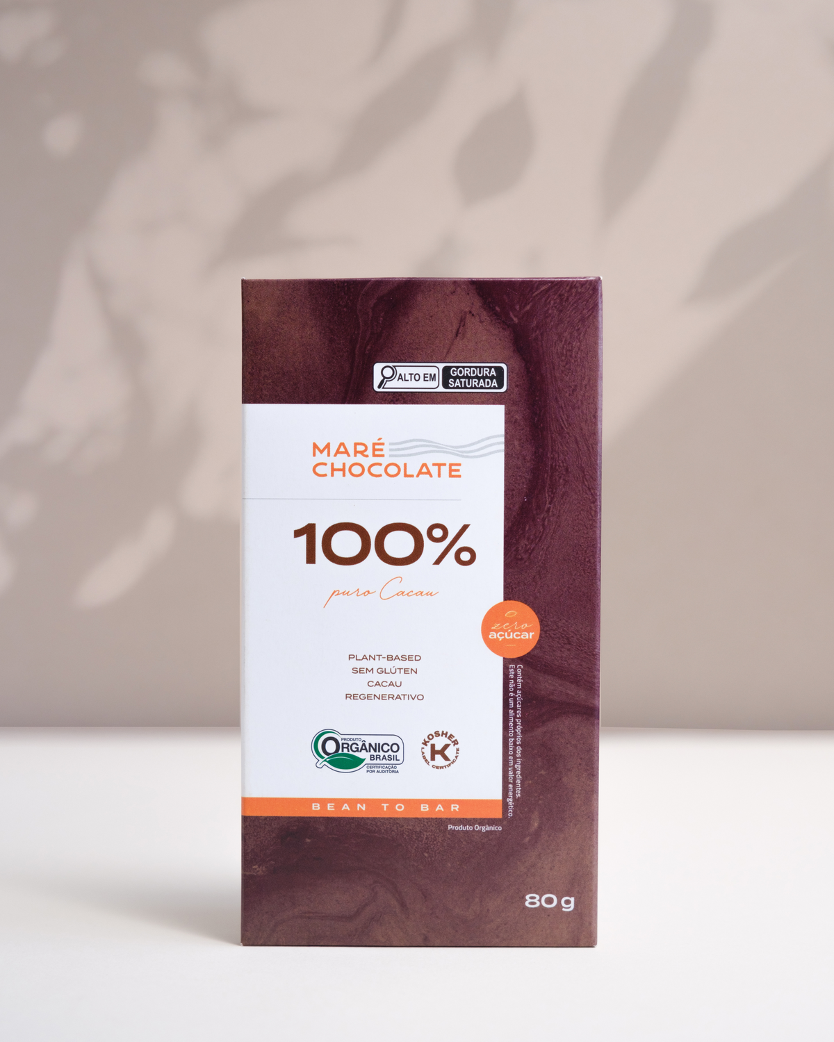 Barra de chocolate orgânico 100% cacau Maré, 80g