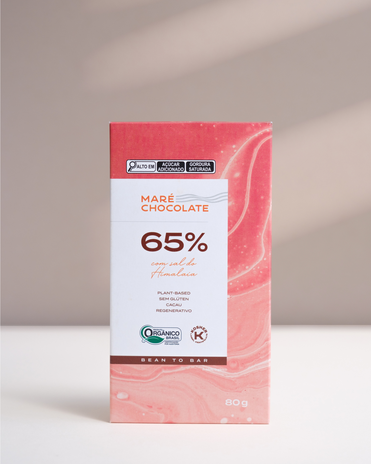 Barra de chocolate orgânico 65% com sal do Himalaia Maré, 80g