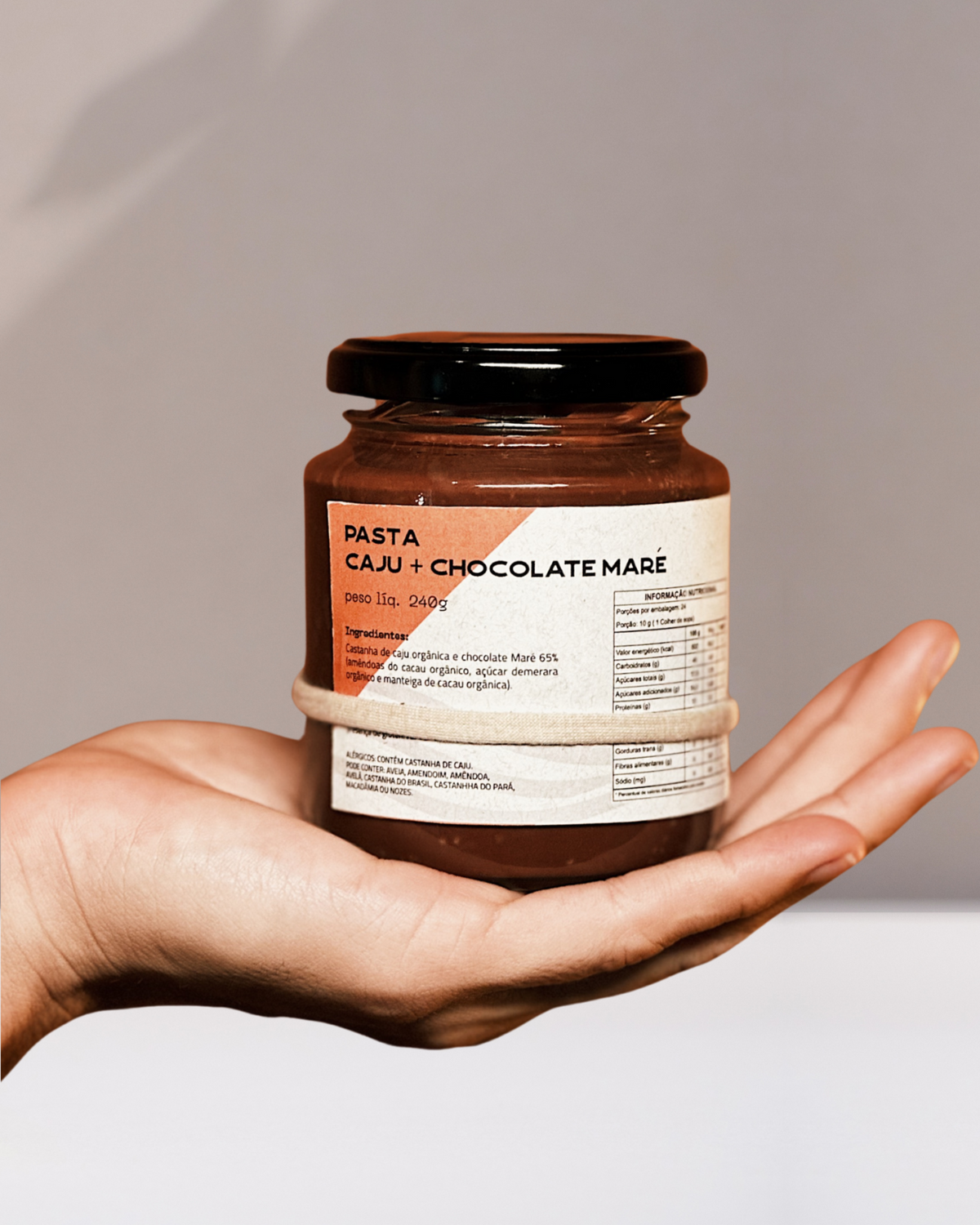 Pote de pasta de castanha de caju com chocolate 60% Maré, 210g